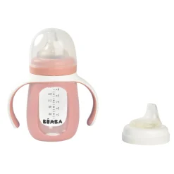 Biberon d'apprentissage en verre 2 en 1 - 210ml Vieux rose