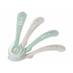 Lot 4 cuillères 2ème âge silicone Gris velours/Vert sauge
