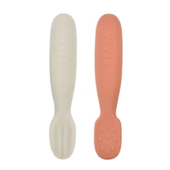 Lot 2 pré-cuillères d'apprentissage silicone Terracotta/Gris velours
