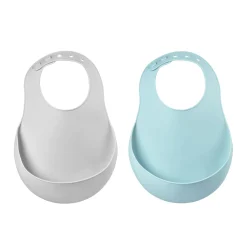 Lot de 2 bavoirs silicone Bleu clair/Gris