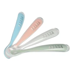 Lot de 4 cuillères 1er âge silicone Eucalyptus/Bleu/Rose/Gris