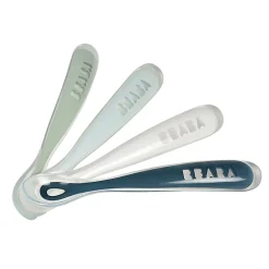 Lot de 4 cuillères 1er âge silicone Bleu/Gris/Eucalyptus