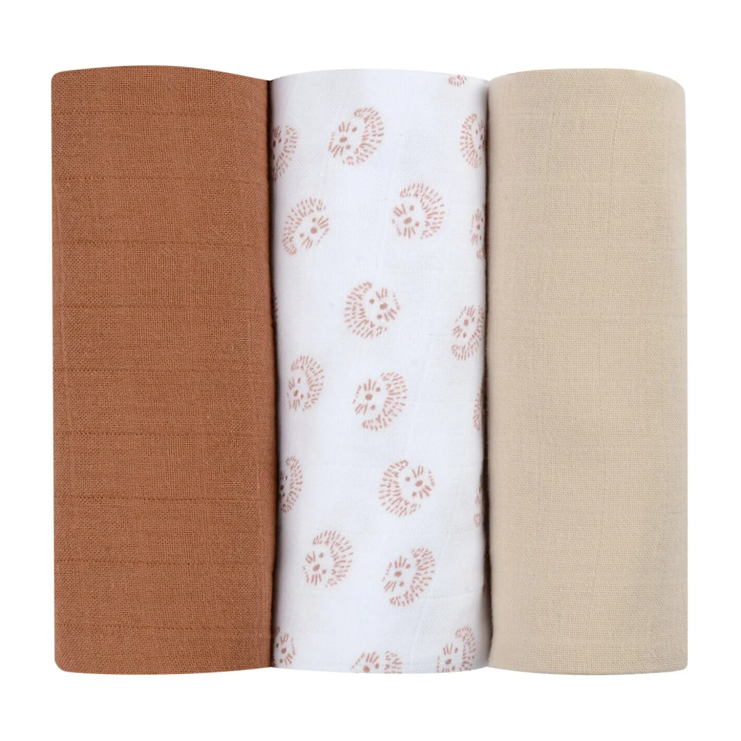 Lot de 3 langes en coton Herrisson/Marron