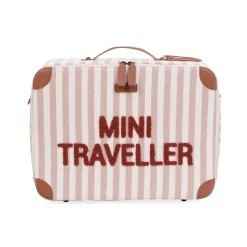 Mini Traveller Kids Suitcase - Rayures - Nude/Terracotta