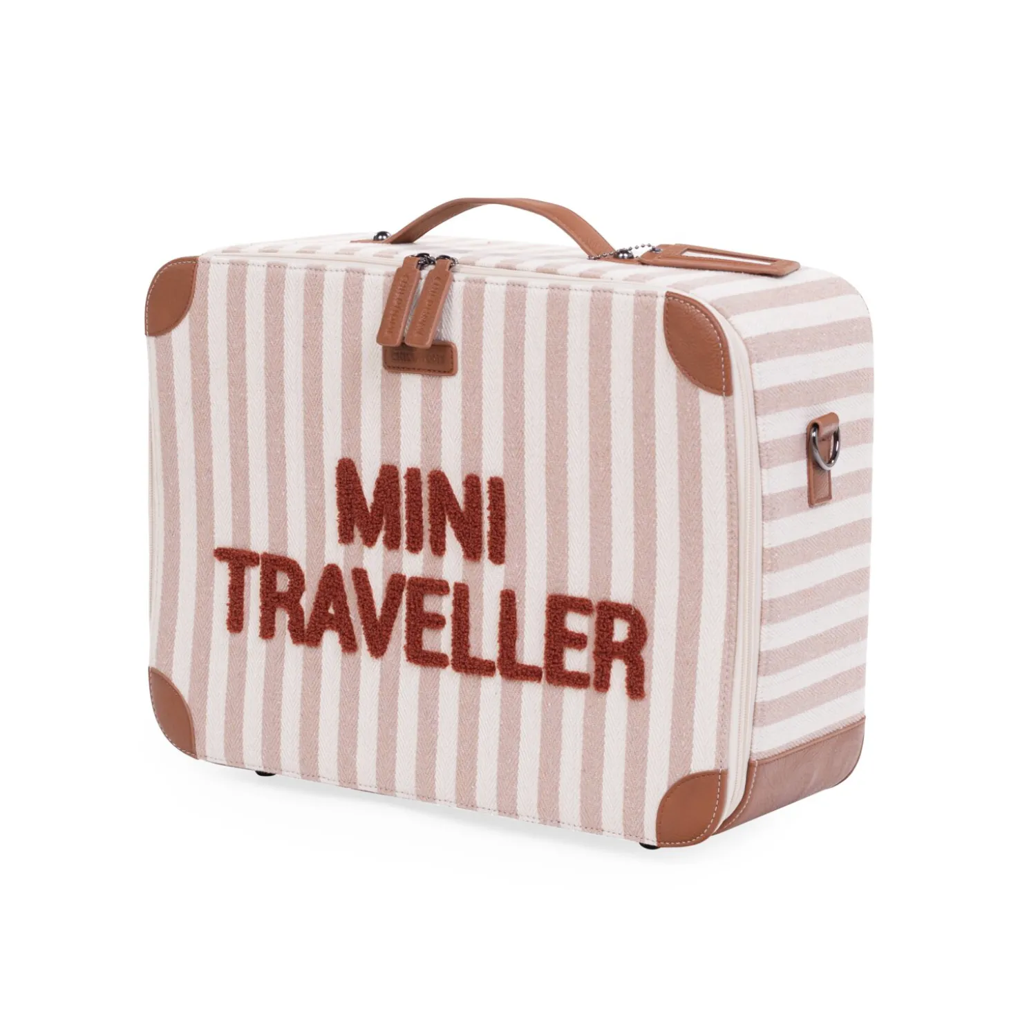 Mini Traveller Kids Suitcase - Rayures - Nude/Terracotta