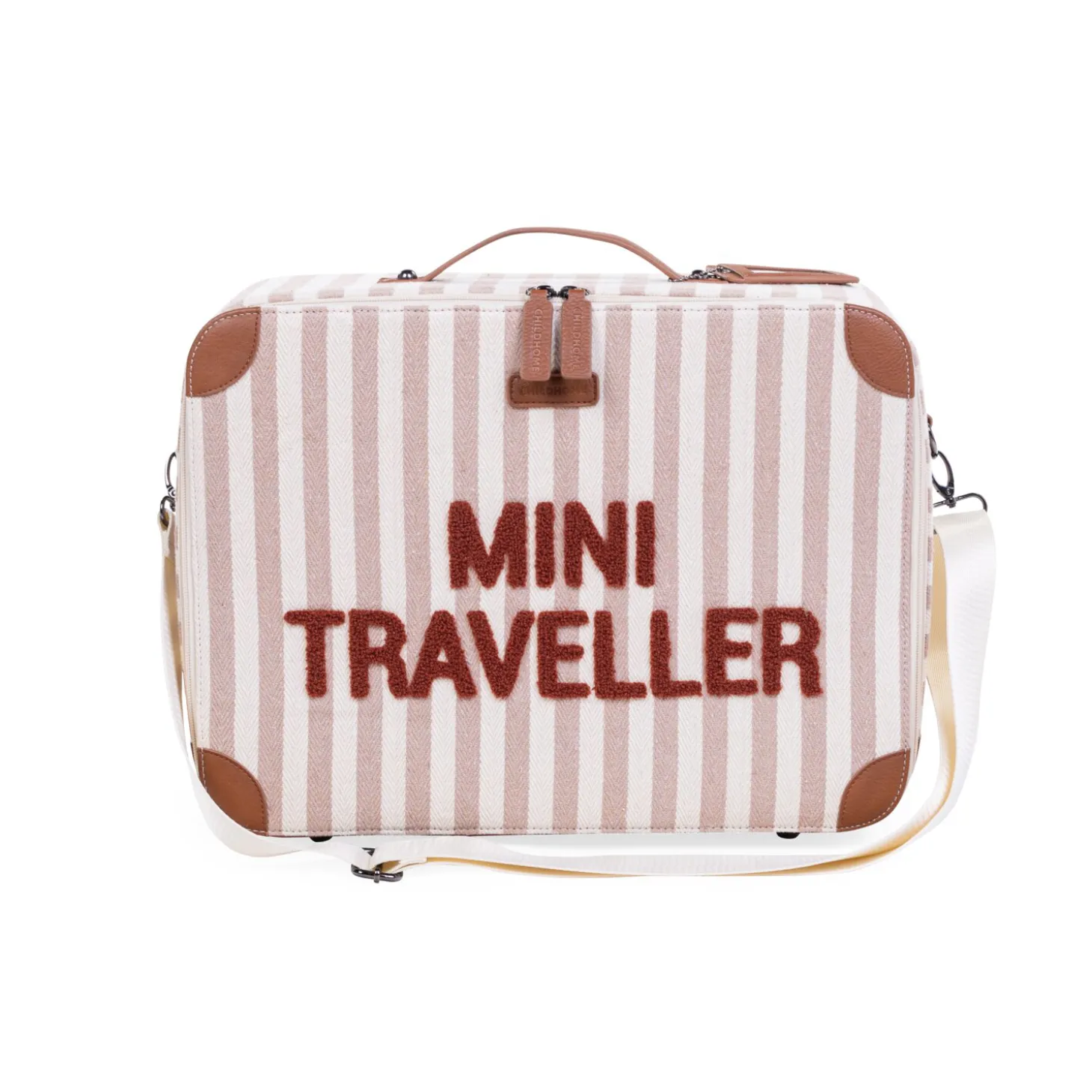 Mini Traveller Kids Suitcase - Rayures - Nude/Terracotta