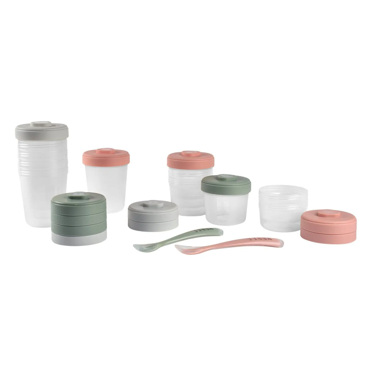 Pack premiers repas (12 portions + 2 cuillères) Eucalyptus/Rose/Gris